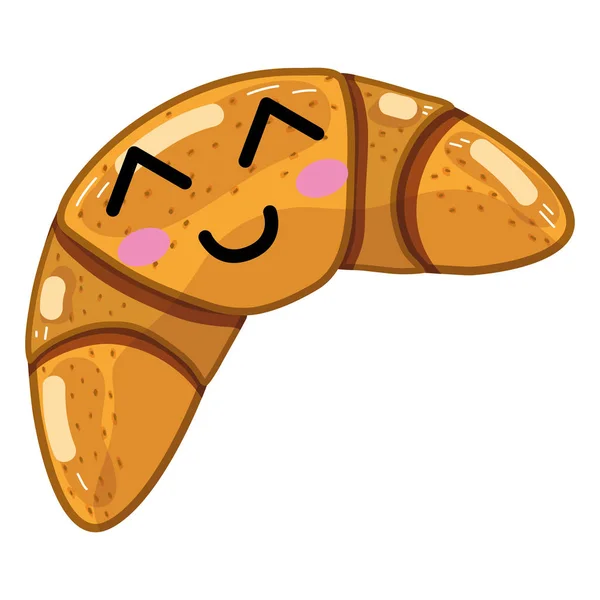 Kawaii Bonito Pão Croissant Feliz Design Ilustração Vetorial — Vetor de Stock