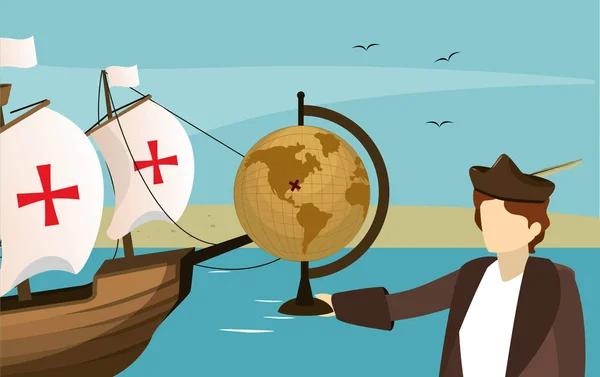 Columbus Discovering America Avatar Cartoon Vector Illustration Graphic Dsign — Stock Vector