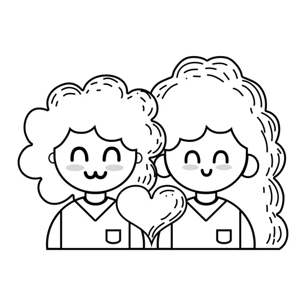 Line Couple Beauty Relation Ships Heart Vector Illustration — Stock Vector