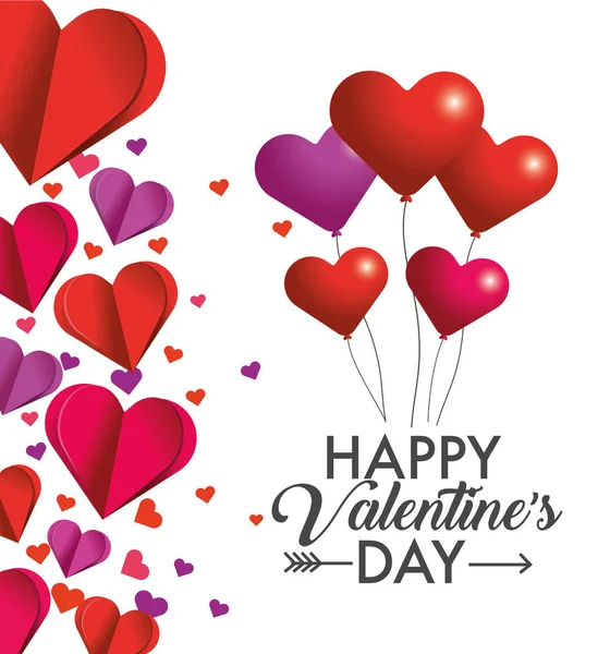 Feliz Día San Valentín Celebración Con Corazones Decoración Vector Ilustración — Vector de stock