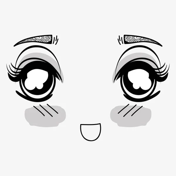 Anime Surprised Tender Woman Face Vector Illustration — Stock Vector