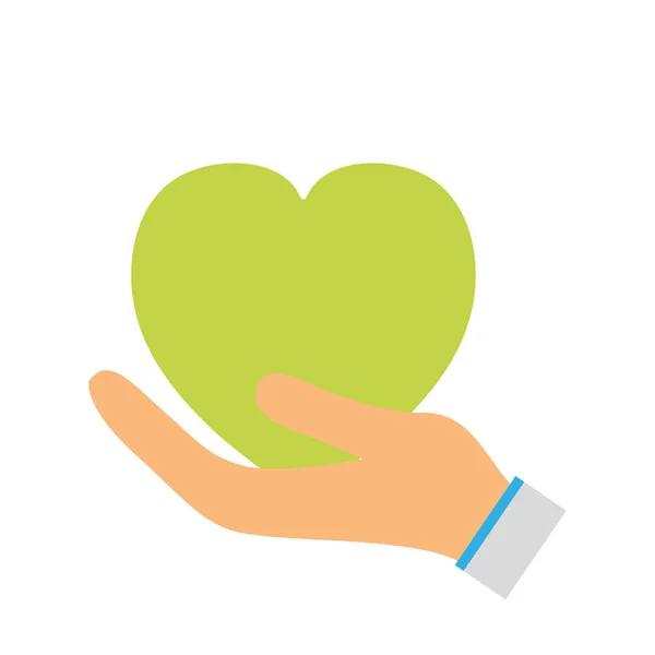 Coeur Vert Pour Aimer Symbole Écologie Dans Illustration Vectorielle Main — Image vectorielle