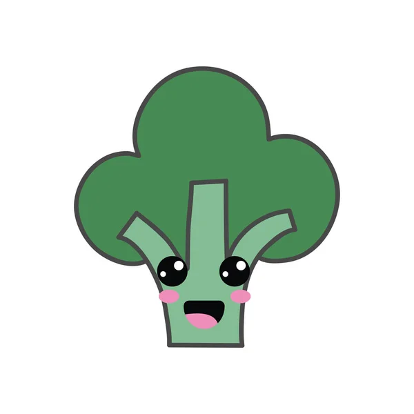 Kawaii Lindo Feliz Brócoli Vegetal Vector Ilustración — Vector de stock
