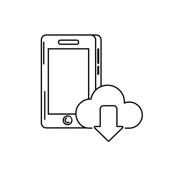 Tecnología Teléfono Inteligente Línea Con Ilustración Vectores Iconos Datos Nube — Vector de stock