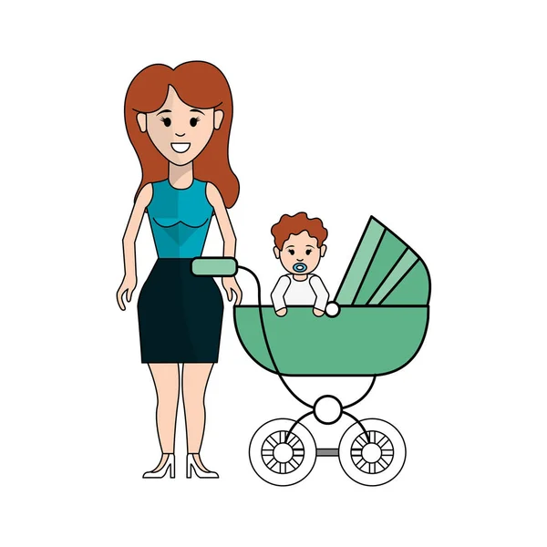 Frau Mit Langen Haaren Und Ihrem Baby Symbol Vektor Illustration — Stockvektor
