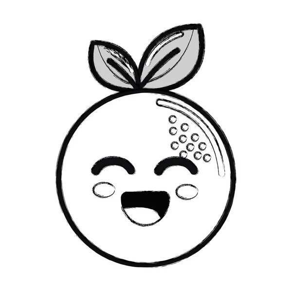 Silueta Kawaii Agradable Fruta Naranja Feliz Vector Ilustración — Archivo Imágenes Vectoriales