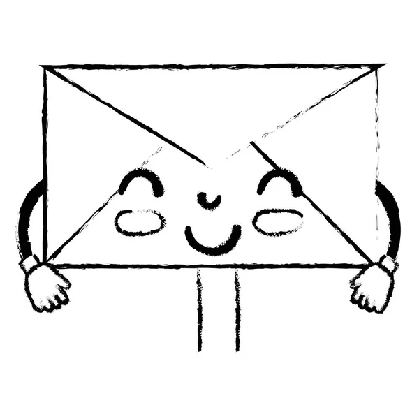 Figura Kawaii Lindo Mensaje Correo Electrónico Feliz Vector Ilustración — Vector de stock