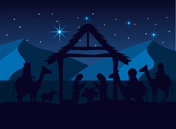 magicians kings with mary and joseph with jesus vector illustration