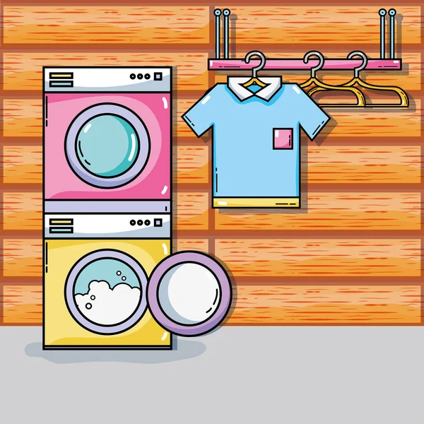 Tvättutrustning Till Rent Inhemska Kläder Vektor Illustration — Stock vektor