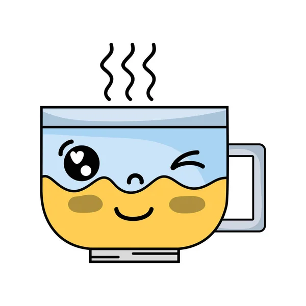 Kawaii Lindo Taza Café Divertido Vector Ilustración — Vector de stock