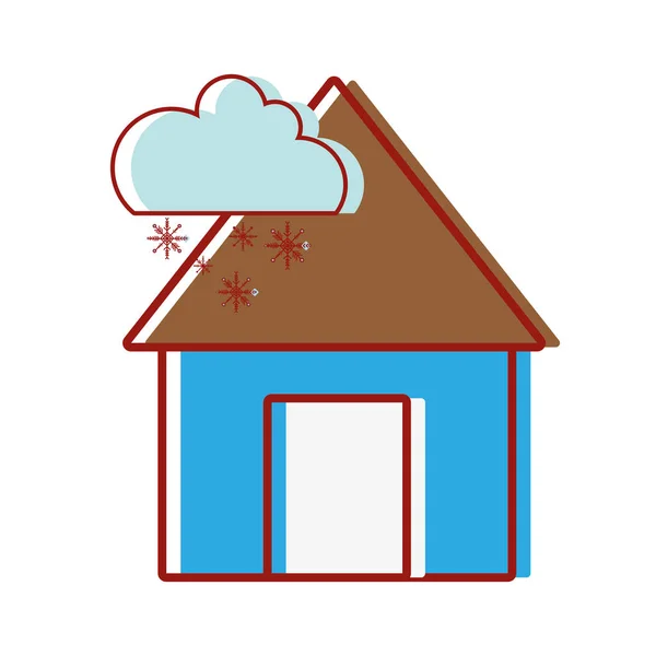 Haus Mit Wolke Schneefall Natürlichen Wettervektor Illustration — Stockvektor