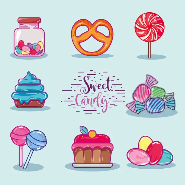 Set Süße Süßigkeiten Mit Köstlichen Textur Vektor Illustration — Stockvektor