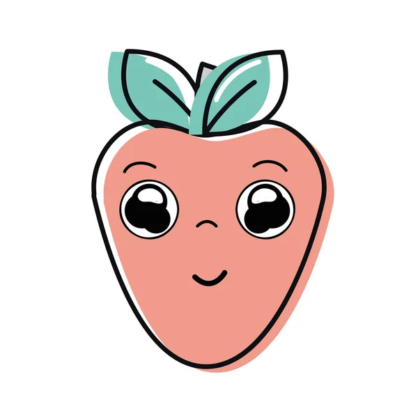 Kawaii Bagus Bahagia Strawberry Ikon Vektor Ilustrasi - Stok Vektor
