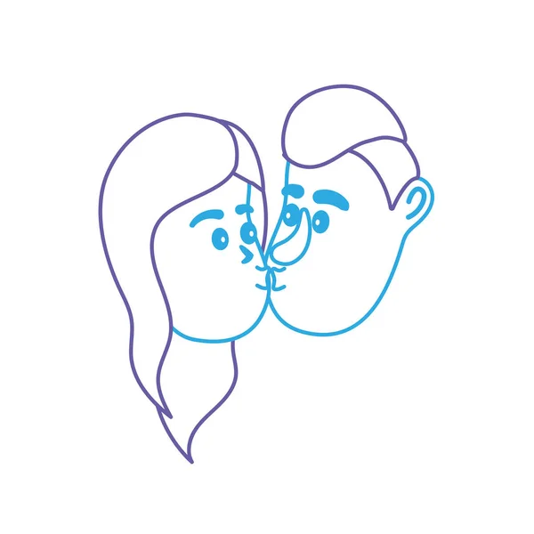 Линия Аватара Пара Лицо Поцелуй Прической Дизайн Векторной Иллюстрации — стоковый вектор