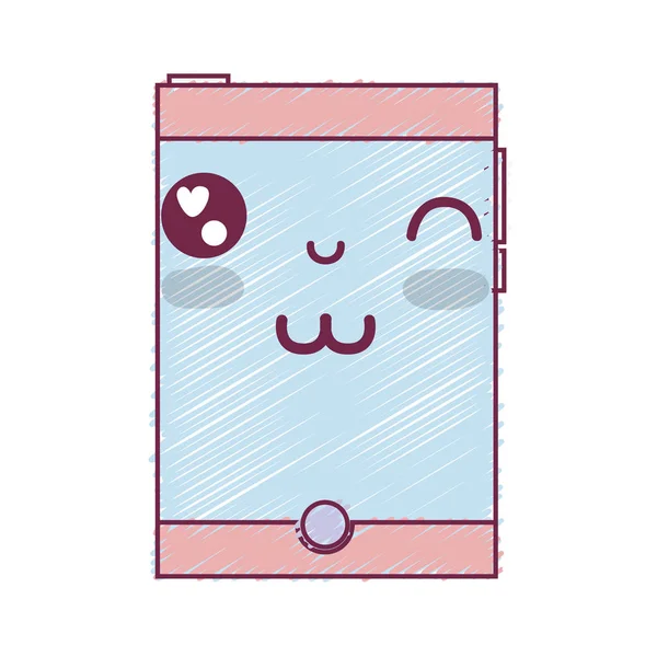 Kawaii Lindo Divertido Smartphone Tecnología Vector Ilustración — Vector de stock