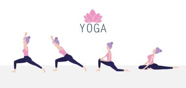 kadın pratik yoga manevi duruş vektör çizim ayarla