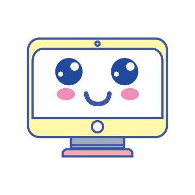 Kawaii şirin mutlu ekran monitör vektör çizim