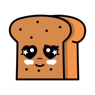 Kawaii şirin ihale dilim ekmek yiyecek vektör çizim