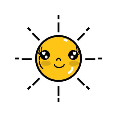 Kawaii şirin mutlu güneş hava vektör çizim