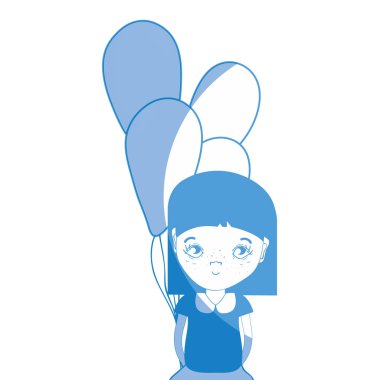 Balonlar ve rahat kıyafet, vektör çizim siluet güzel kızla