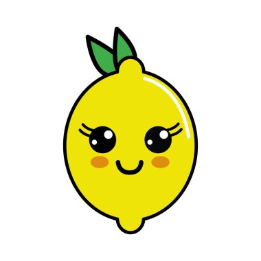 Kawaii güzel mutlu limon simgesi, vektör çizim