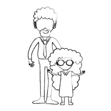 Baba ve kızı beyaz arka plan, vektör çizim üzerinde