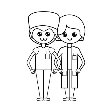 satır kadın ve erkek doktorlar onların üniforma vektör çizim ile