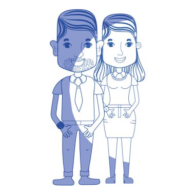 saç modeli ve rahat kıyafetler, vektör çizim ile siluet güzel çift