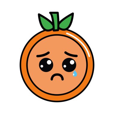 Kawaii turuncu meyve, vektör çizim ağlayan güzel