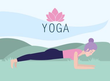 kadın pratik yoga egzersiz duruş vektör çizim