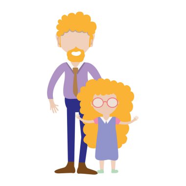 Baba ve kızı beyaz arka plan, vektör çizim üzerinde