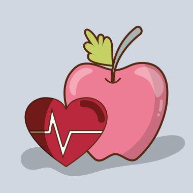 düz çizgi lezzetli elma meyve sağlıklı kalp, vektör çizim