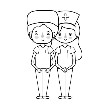 Doktor ve hemşire insanlar vektör çizim yardımcı olmak için sıraya