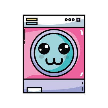 Kawaii şirin mutlu çamaşır makinesi vektör çizim