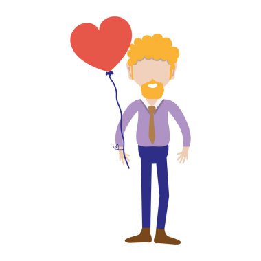 adam sakallı ve kalp balon elinde vektör çizim ile