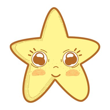 Kawaii sevimli yıldızı büyük gözleri ve yanakları, vektör çizim tasarım