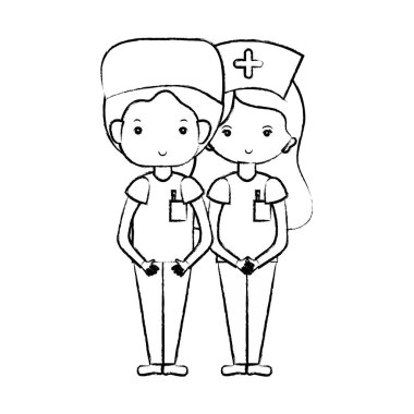Şekil doktor ve hemşire insanlar vektör çizim yardımcı olmak için