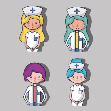 profesyonel doktor ve hemşire vektör çizim ayarla