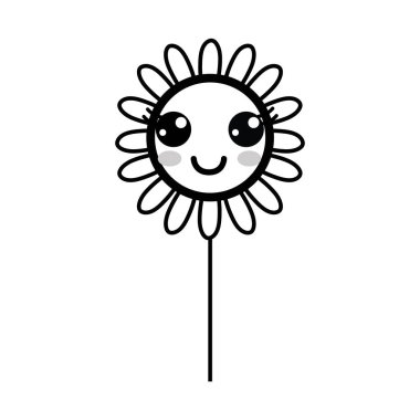 satır kawaii mutlu çiçek bitki yaprakları ve yaprakları vektör çizim ile