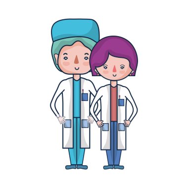 kadın ve erkek doktorlar onların üniforma vektör çizim ile