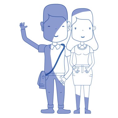 saç modeli ve rahat kıyafetler, vektör çizim ile siluet güzel çift