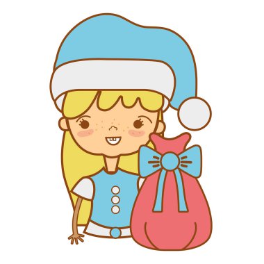 şapka ve Noel çanta vektör çizim ile güzel kız