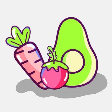 lezzetli doğal gıda havuç, kiraz ve avokado, vektör çizim