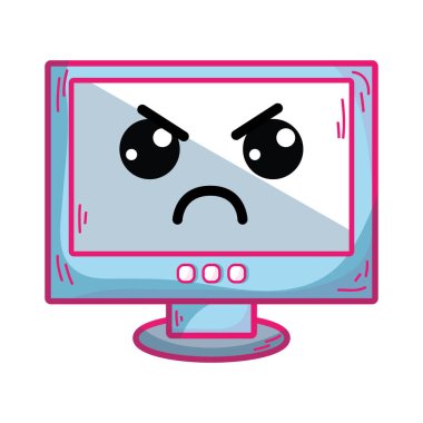 Kawaii şirin kızgın bilgisayar teknoloji vektör çizim