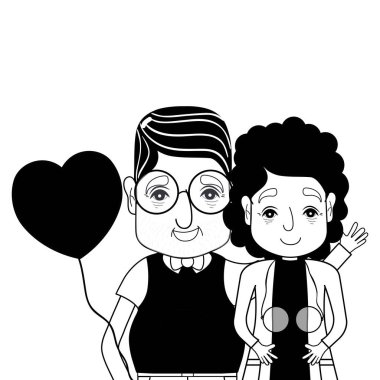 gözlük ve saç modeli ile kontur coupe yaşlılar illüstrasyon vektör