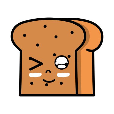 Kawaii şirin komik dilim ekmek yiyecek vektör çizim
