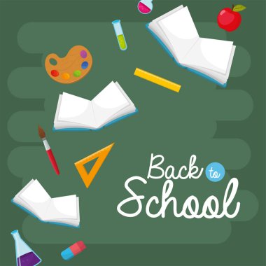 Okul defter sanat paleti ve erlenmeyer mutfak eşyaları ile illüstrasyon vektör