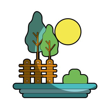 kılavuz ahşap ağaç ve güneş vektör çizim