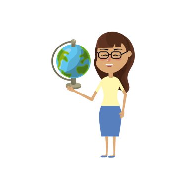 kadın öğretmen Okulu aracında el vektör çizim ile