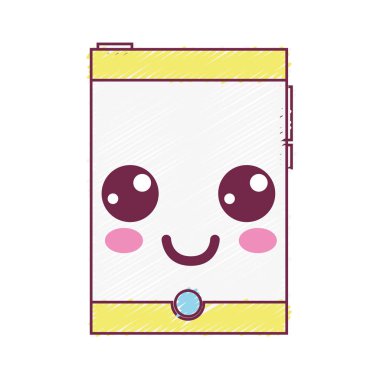 Kawaii şirin mutlu smartphone teknoloji vektör çizim